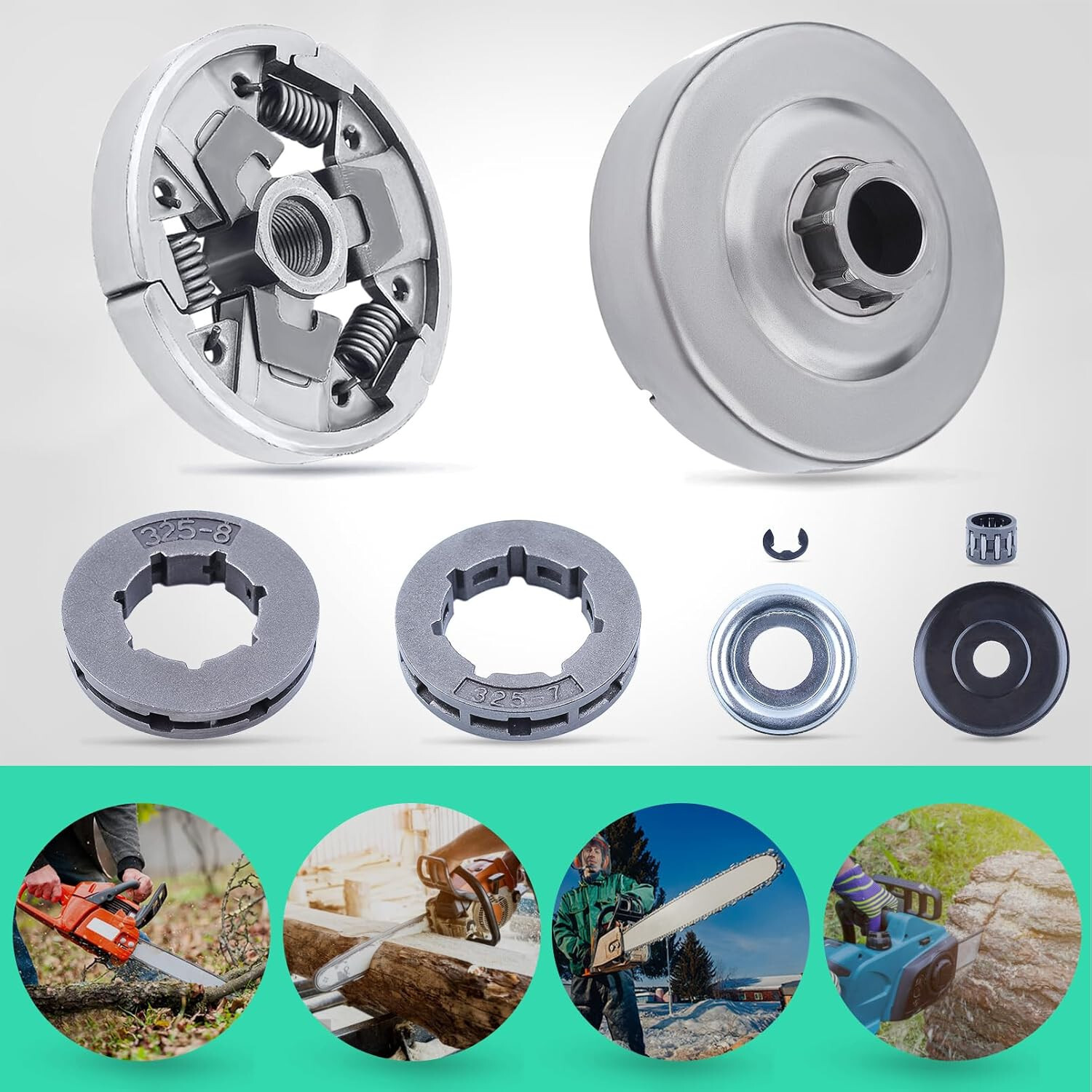 Clutch Drum Sprocket Kit for Stihl MS240 Chainsaw with Needle Bearing Washer