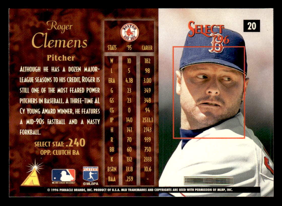 Roger Clemens 1996 Select Card #20 Boston Red Sox | eBay