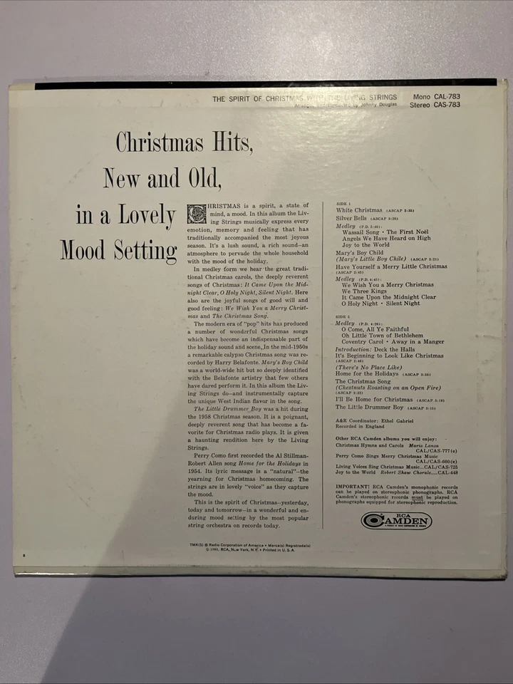 Vintage Vinyl LP Spirit Of Christmas With The Living Strings 1963 Record CAS-783 Foto 2 de 4