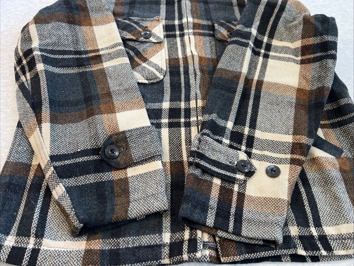 Vintage 50s 60s Sears Black Brown Plaid Zip Wool Jacket Vintage 50s 60s Sears Black Brown Plaid Zip Wool Jacket