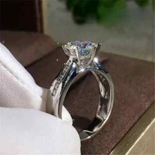2Ct Round Certified Moissanite Women's Wedding Ring 14K White Gold Plated Silver