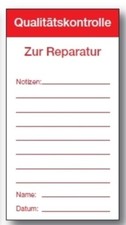 Aufkleber Folie "Qualit&auml;tskontrolle Zur Reparatur" beschriftbar | 150x80mm