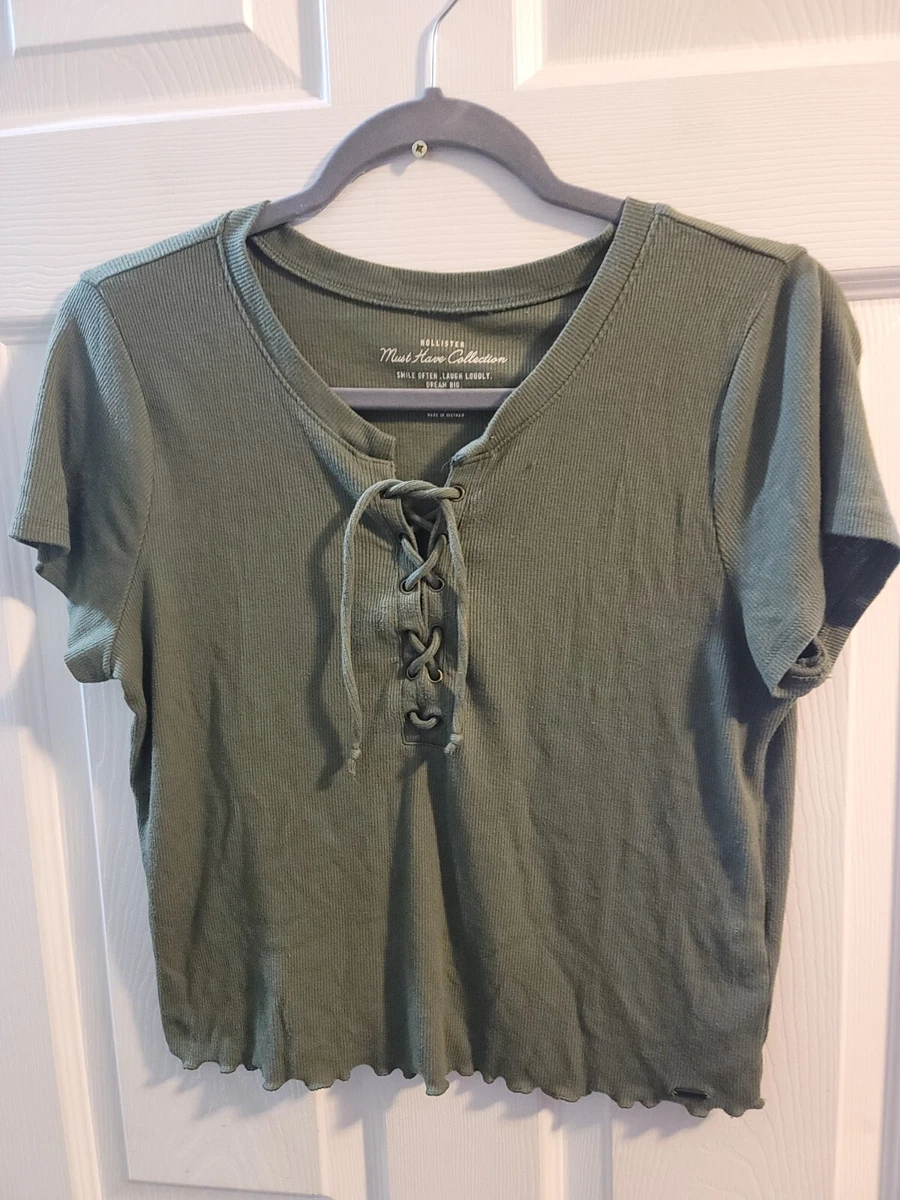 Hollister Must Have Collection Lettuce Hem Short Sleeved Cropped Top Shirt Large