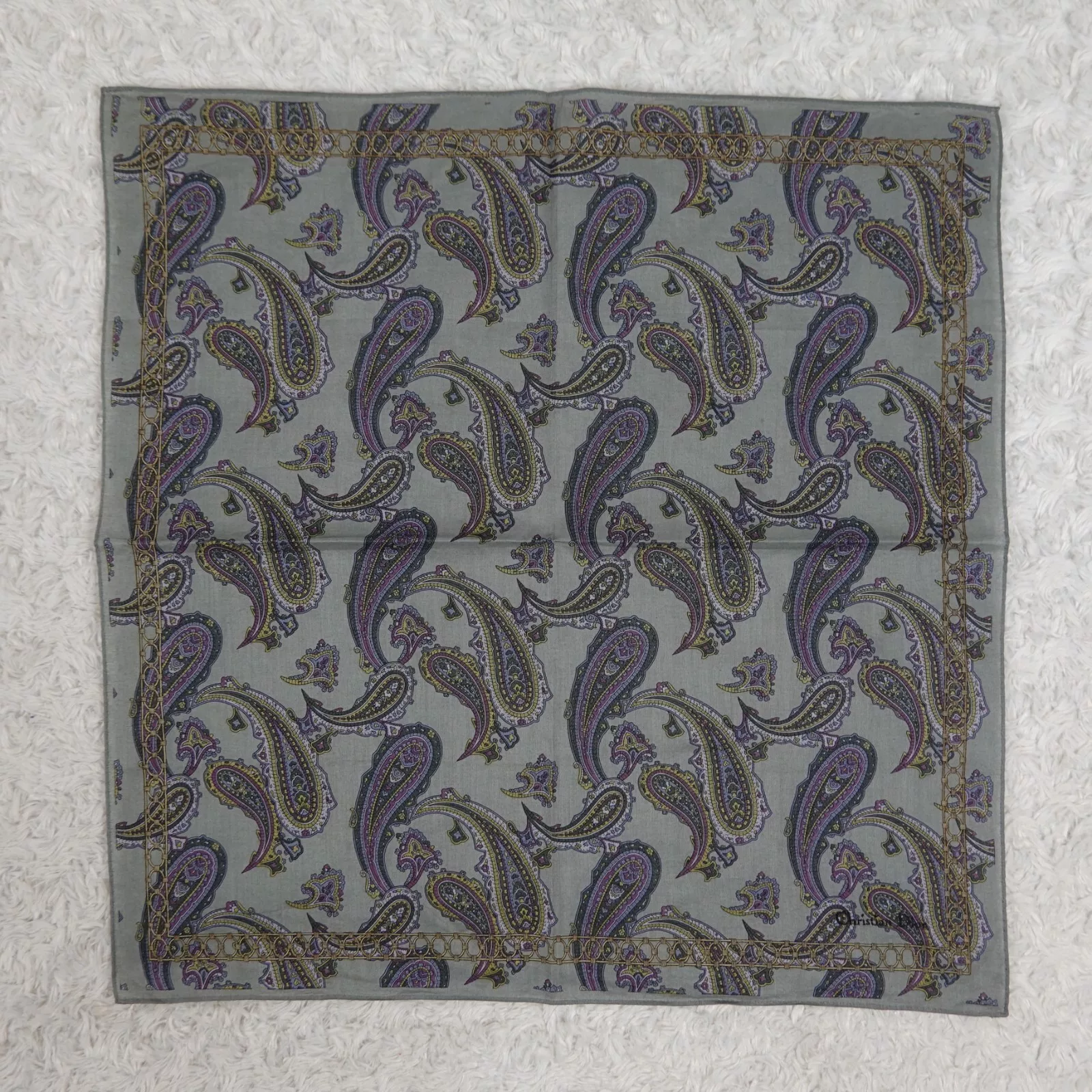 N249 CHRISTIAN DIOR Foulard coton gris cachemire foulards poche carré 18,5