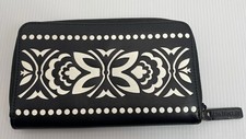Vera Bradley Wallet Black White Laser Cut Out Butterfly Zip Around Faux Leather