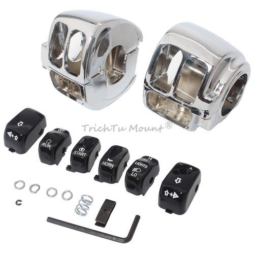 Chrome Switch Housings Cover+6 PCS Switch Cap Buttons For Harley Dyna Fat Bob - Picture 6 of 12