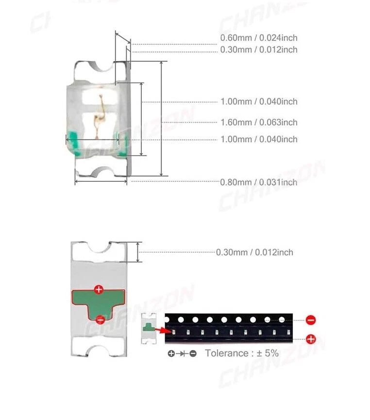 chip led SMD 0603 (1608) confezioni da 20 pezzi bianco o colorato a scelta - Immagine 2 di 2