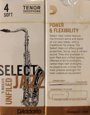 D'Addario RRS05TSX4S Select Jazz Unfiled Tenor Saxophone Reeds Soft Pack of 4