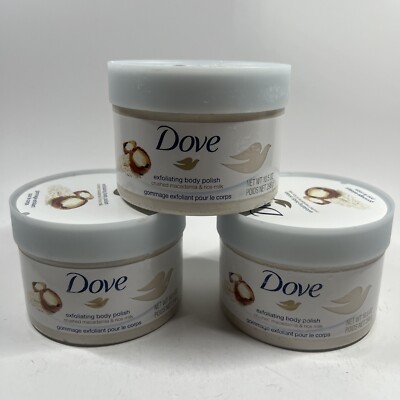 3 Count Dove Crushed Macadamia & Rice Milk Exfoliating Body Polish 10.5 Oz. Each