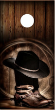 Western Cowboy Hat and Boots Cornhole Wrap Bag Toss Skin Decal Sticker Wraps