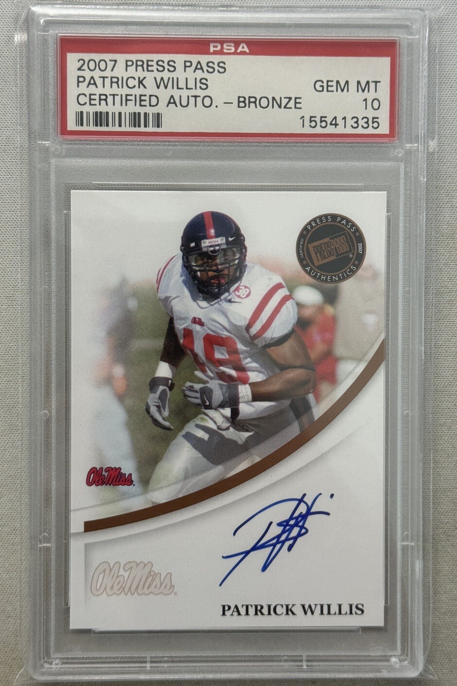 Patrick Willis Press Pass Certified Autograph # Bronze
