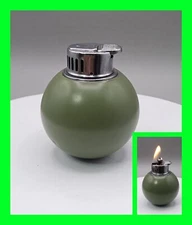 Unique Vintage Military Green Baseball Grenade Round Table Lighter - Working HTF