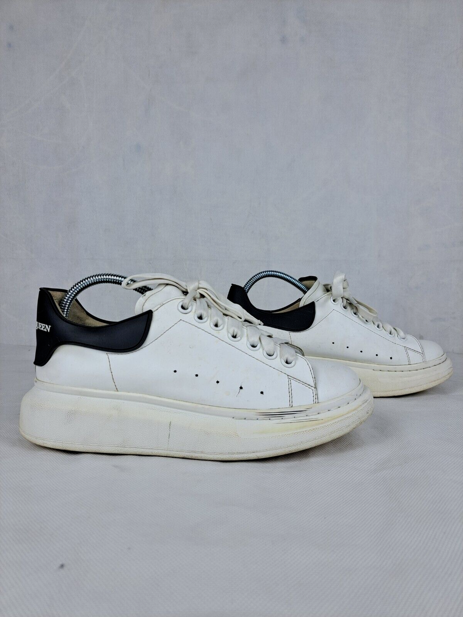 Alexander McQueen White Leather with Black Heel Tab Sneakers Shoes
