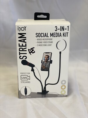 New IJOY 3 in 1 Social Media Kit Live Streaming Microphone w/Light Controls