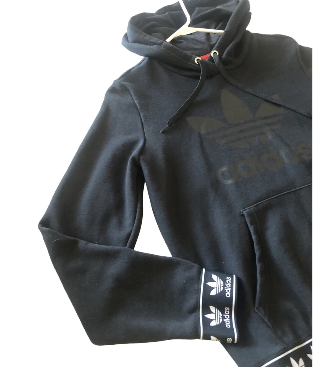 70 MSRP Womens Size S Adidas Originals Tape Waistband Hoodie HD2526 Girls Black