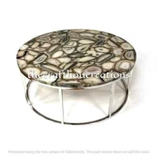 Natural Agate Coffee Round Table Top, Agate Geode Center Table Top Decor 24"x24"
