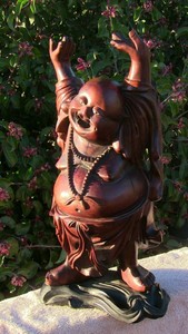 14.5" tall Chinese hand carved wood Happy Budda.