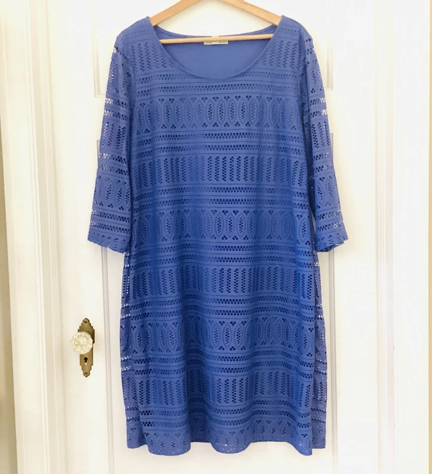 DANA BUCHMAN женщин синий вырез кружева 3/4 рукав Shift платье с подкладкой размер XL - Изображение 2 из 4