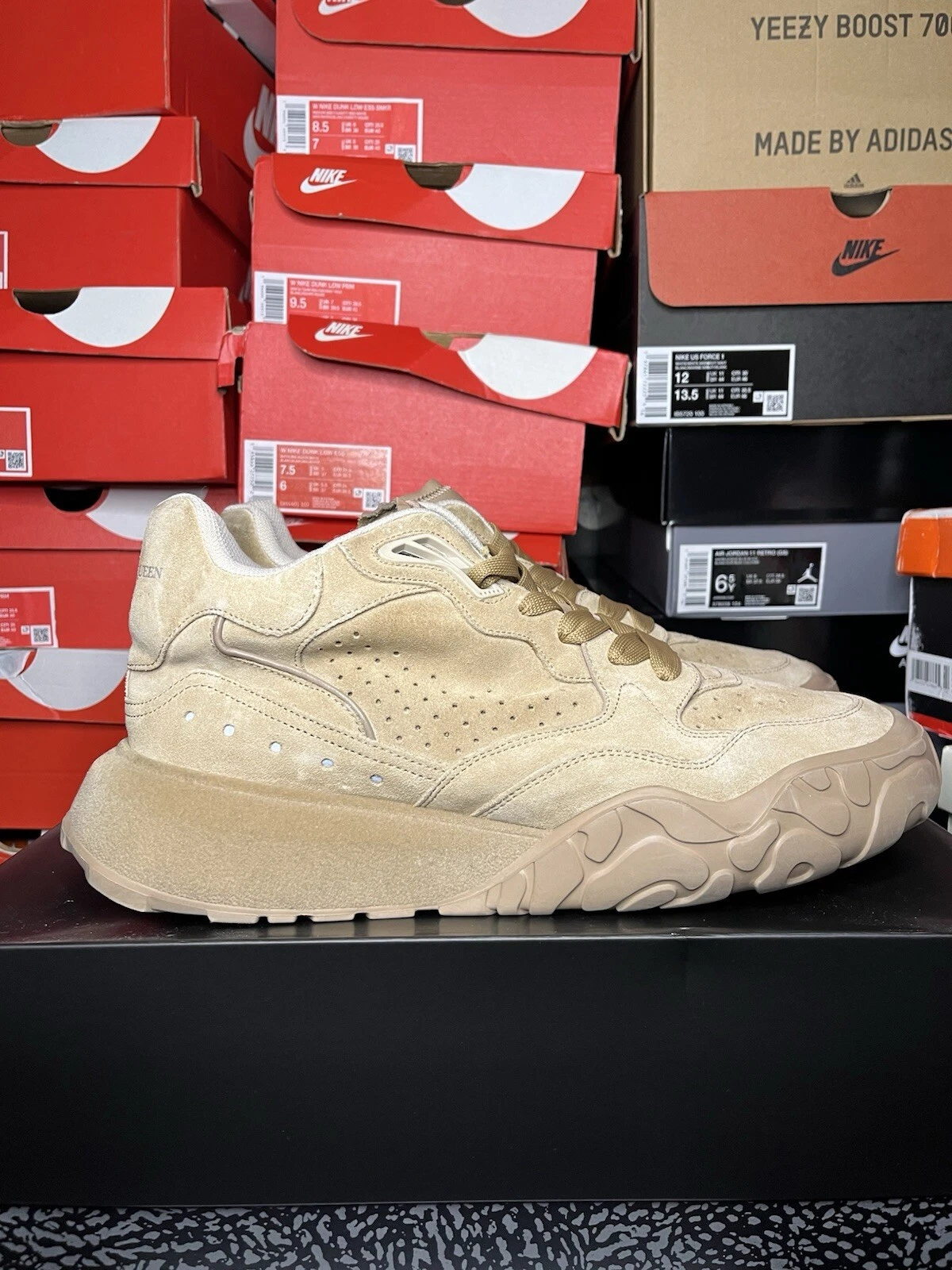 Alexander McQueen Uomo Court Trainer Sneaker Bassa Beige Scamosciato EU 44 US 11