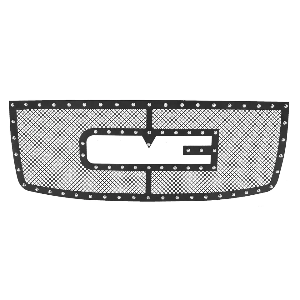 Para 07-10 GMC Sierra 2500/3500 Superior Inoxidable Malla Negra Remache Rejilla Inserto Foto 2 de 3