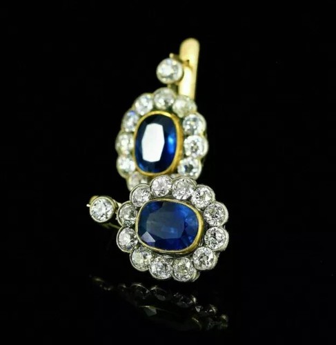 Lab-Created Blue Sapphire 3Ct Oval Cut Earrings 14K Yellow Gold Plated Silver - Picture 5 of 9