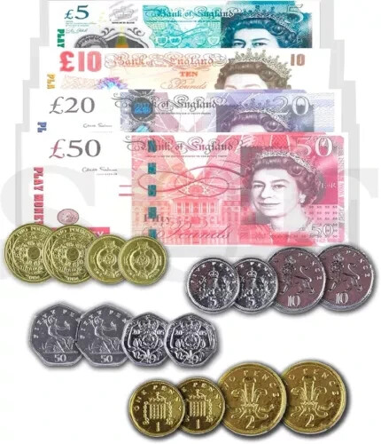 Dinero falso tiendas de roles efectivo billetes nuevos monedas £ edad 3+ niños niños juguete de simulación - Imagen 2 de 3