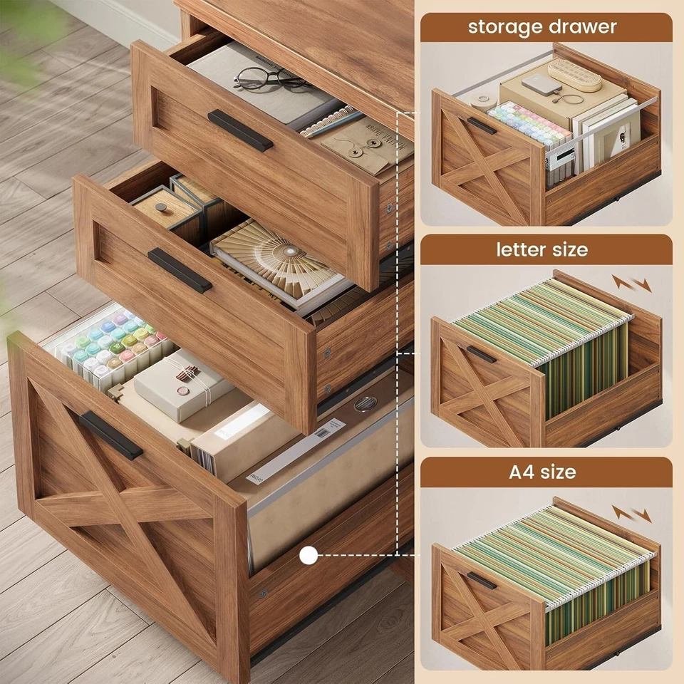 Escritorio en forma de L de granja de 67", escritorio ejecutivo con escritorio de computadora de esquina de 3 cajones Foto 3 de 4