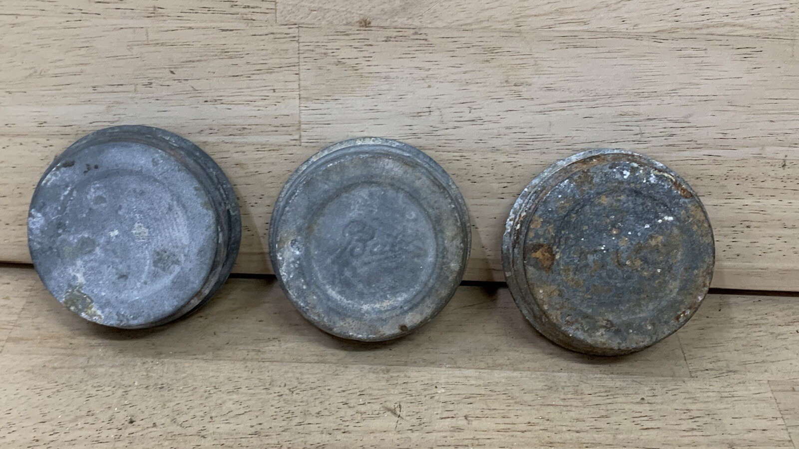 Lot of 3 Vintage Antique Mason Jar Zinc Cap Lids Milk Glass Insert Ball
