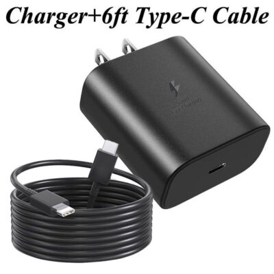 45W Type USB-C Super Fast Wall Charger+ 6ft Cable for Samsung Galaxy S23 S22 S21