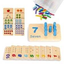 Peg Board Toddler Toys, Counting Wooden Toys with 55 Pegs, Wooden Math Manipu...