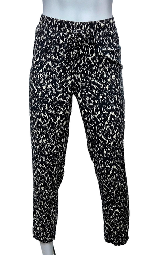 Pantalon Détente Femme En Viscose - Taille 38 - Rayures Noir Blanc Marron - Occasion Très Bon état