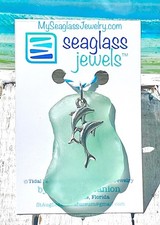 FREE 18 In. CHAIN Authentic Seaglass Necklace Seafoam Green with Double Dolphin