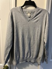 LL BEAN MENS SIZE MEDIUM GRAY COTTON CASHMERE V NECK LONG SLEEVE SWEATER