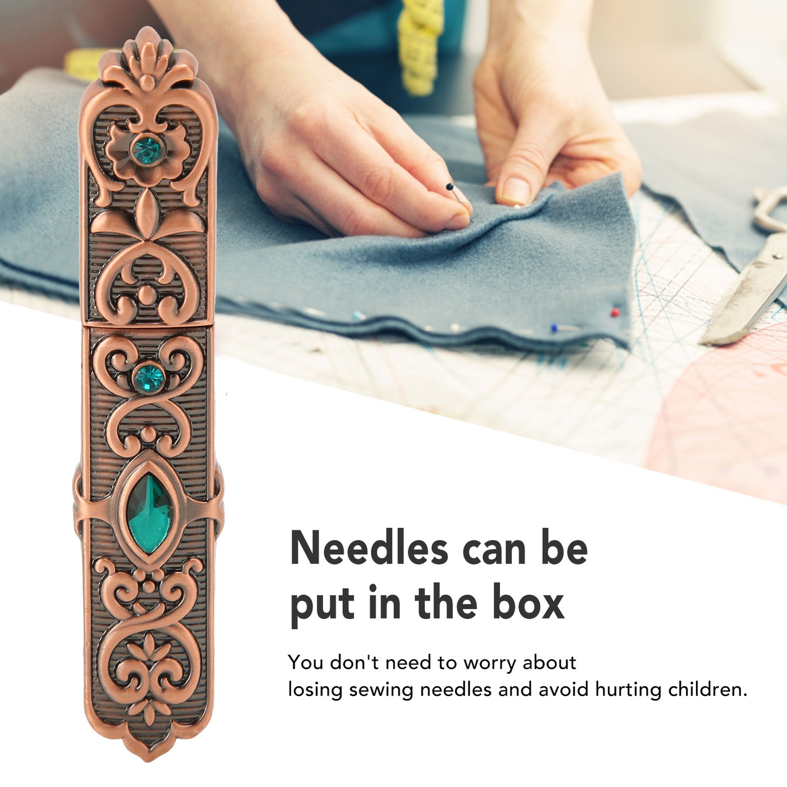 Vintage Needle Case Set Rhinestone Carved Pattern Fashionable Sewing Needles Sto