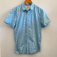 Scotch  Soda Amsterdam Mens Cotton Short Sleeve Floral Button Down Shirt Blue