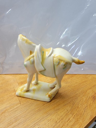 Horse Sancai Chinese Japanese Kurinuki Pottery Style VTG Ceramic cream "chip" - Picture 4 of 6