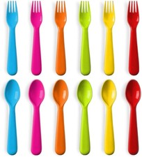 Plastic Toddler Utensils Set of 12 Kids Utensils Forks and Spoons -Dishwasher