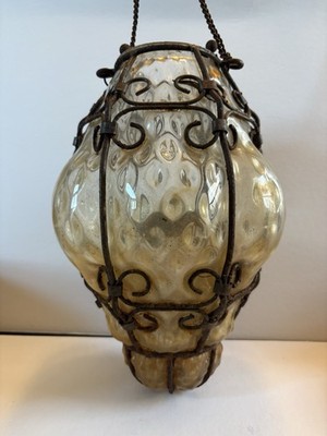 Vintage Mid-Century Italian Murano Hand-Blown Caged Glass Lantern