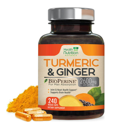 Turmeric Curcumin 2600mg w/ Ginger & BioPerine Black Pepper Capsules - 240v