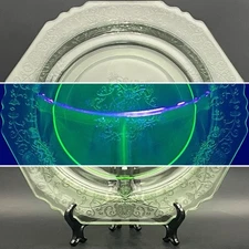 Hazel Atlas Uranium Glass Florentine #1 Dinner Grill Plate 1932-1935 USA 10.25"d