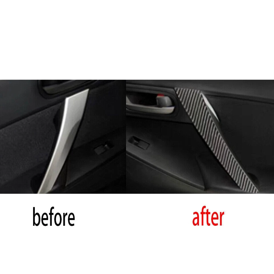 Cubierta de manija de puerta interior de coche de fibra de carbono real para Mazda 3 2011-2015 Foto 2 de 4