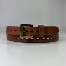 Skinny Punched Brown Leather Belt - Women's Size 27