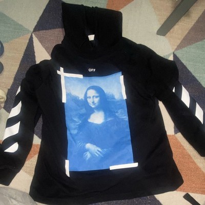 Off-White Black Pullover Hoodie Mona Lisa Graphic Arrow Back Pockets M