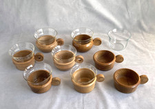 7 Teegläser 8 Holzhalter diverse Designs Jenaer Glas DDR 50er Vintage Ersatzglas