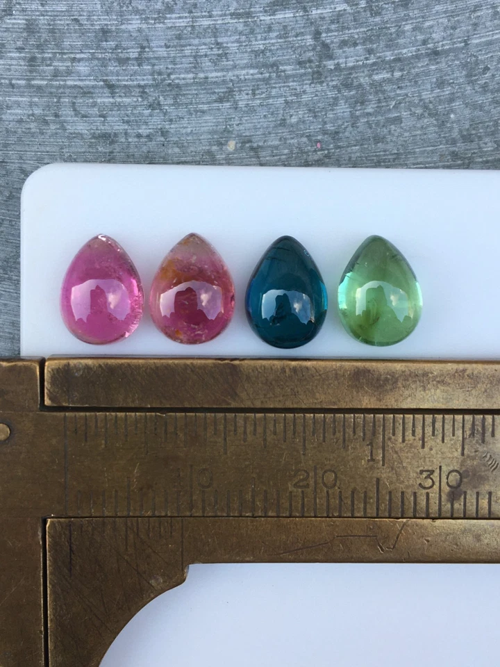 Excellent multi tourmaline well cabochon good quality 4 pieces pear 7.70 carat - Image 2 of 4