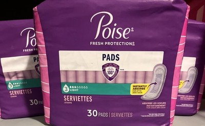 x3 Poise Fresh Protection Pads Level 3 Light Regular Clean Dry 30 Count Each