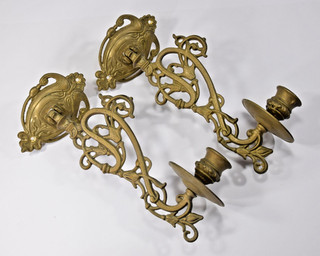 2 edle WANDKERZENHALTER im JUGENDSTIL Wandleuchter Klavierleuchter Paar Messing