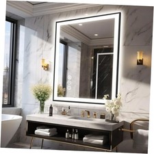 30x36 Lighted Mirrors for Bathroom Wall, Modern 30"L x 36"W Black Framed