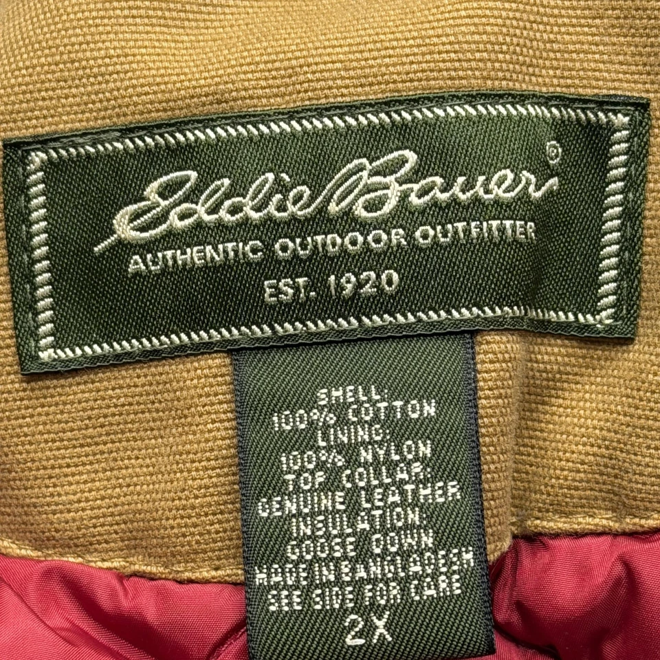 Chaqueta Eddie Bauer Para Hombres 2XL Marrón Lona Plumón de Ganso Forrada Exterior Ropa de Trabajo Abrigo Foto 4 de 4