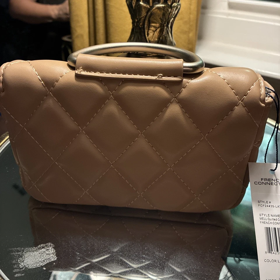 French Connection Quilted Top Handle Crossbody Bag Purse Mell in Latte - Image 4 of 4